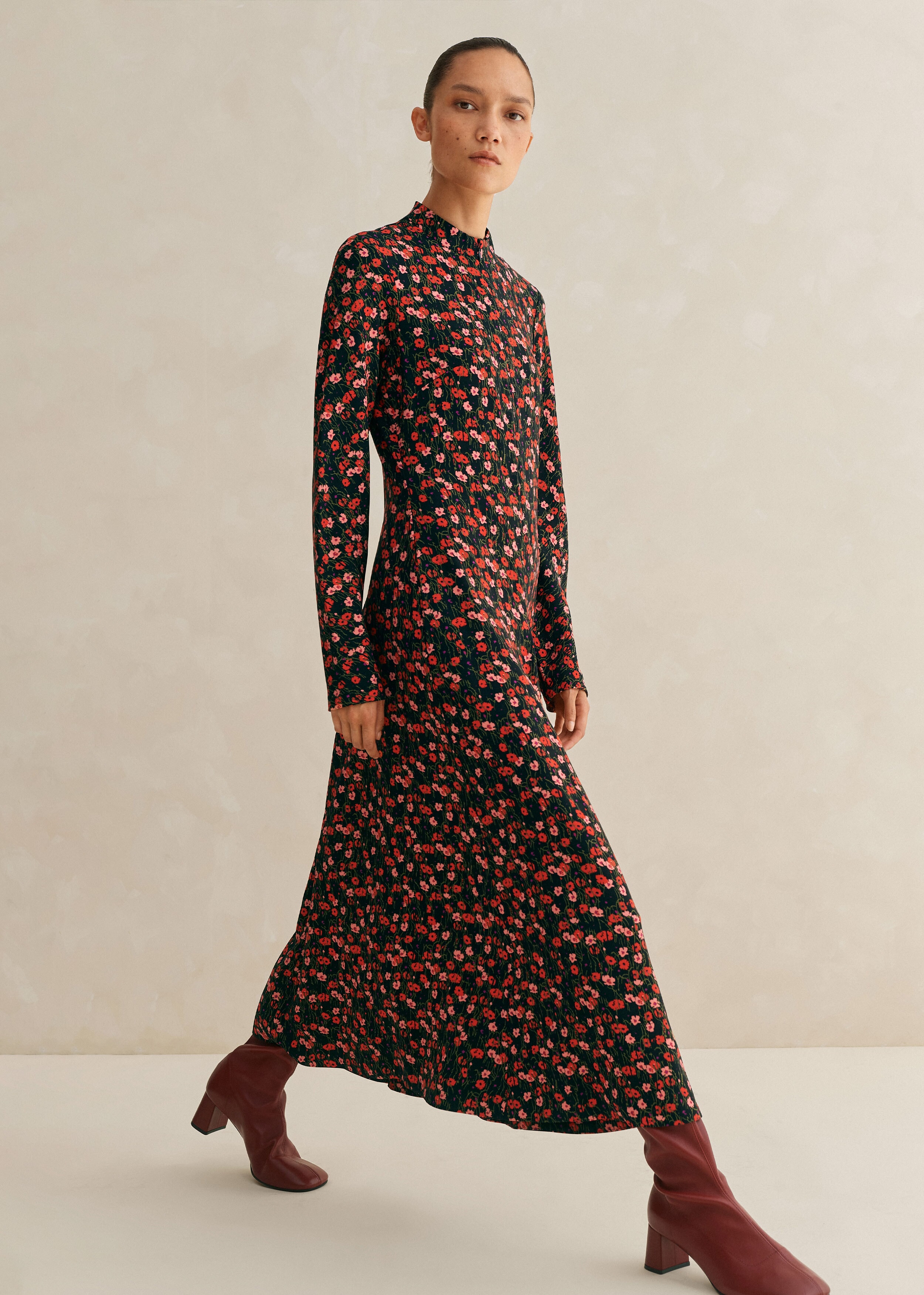 Me+Em + Flower Meadow Print Midi Dress + Belt