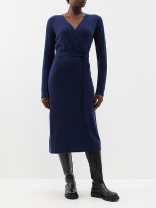 Allude + Wrap-Front Wool-Blend Midi Dress
