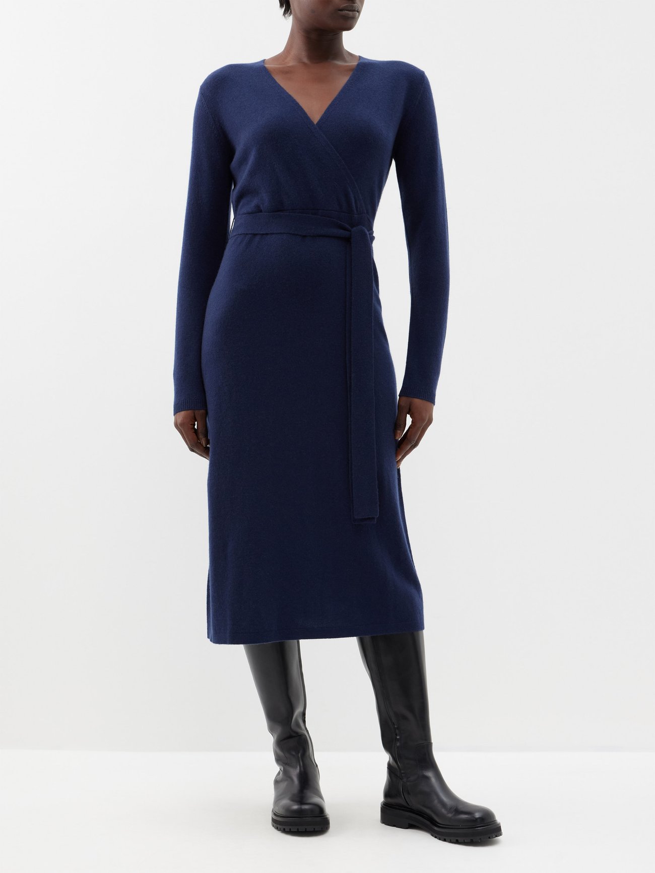 Allude + Wrap-Front Wool-Blend Midi Dress