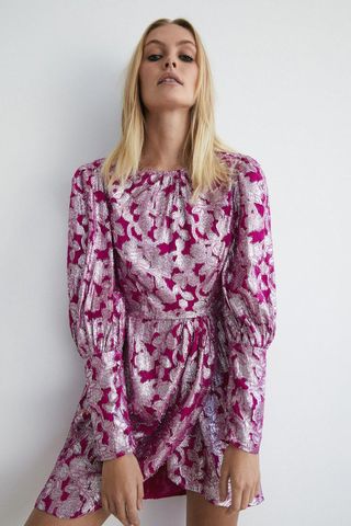 Warehouse + Sparkle Jacquard Wrap Mini Dress