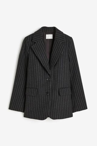 H&M + Single-Breasted Jacket in Dark Grey/ Pinstriped