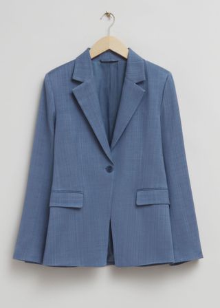 & Other Stories + Single Breasted Fitted Waist Blazer in Dusty Blue