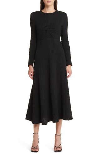 Floret Studios + Textured Knit Long Sleeve Midi Dress