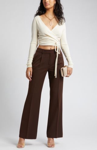 Open Edit + Pleated Mid Rise Stretch Twill Trousers