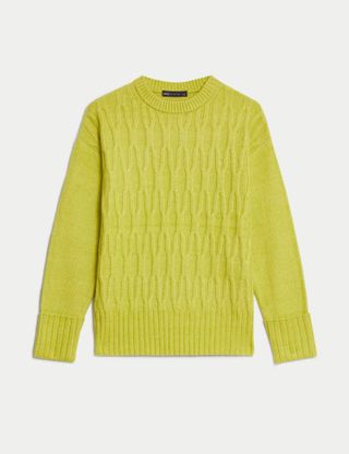 M&S Collection + Cable Knit Crew Neck Jumper in Soft Lime