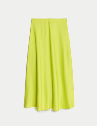 M&S Collection + Satin Midaxi Slip Skirt in Limeade