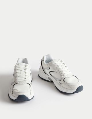 M&S Collection + Chunky Mesh Detail Trainers in White Mix
