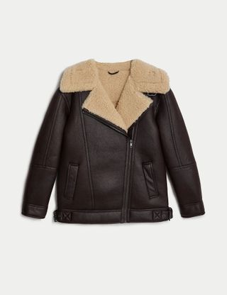 M&S Collection + Faux Shearling Borg Lined Aviator Jacket