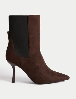 M&S Collection + Stiletto Heel Pointed Ankle Boots in Espresso