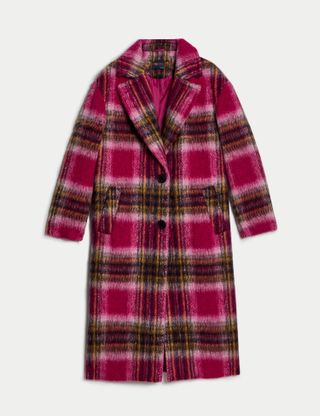 M&S Collection + Checked Relaxed Longline Coat With Wool