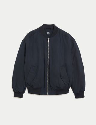 M&S Collection + Padded Bomber Jacket in Midnight Navy