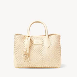 Aspinal of London + Midi London Tote in Ivory Woven Leather