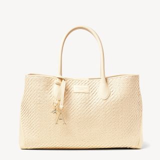Aspinal of London + London Tote in Ivory Woven Leather