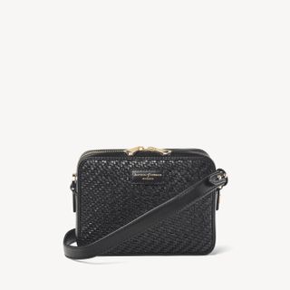 Aspinal of London + Camera Bag in Black Woven Leather