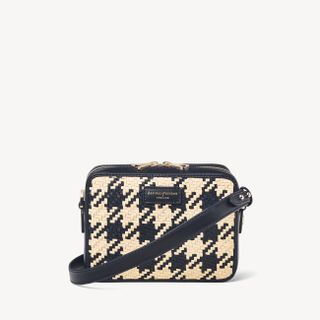 Aspinal of London + Camera Bag in Navy & Ivory Woven Leather