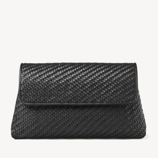 Aspinal of London + Oversized Evening Clutch in Black Woven Leather