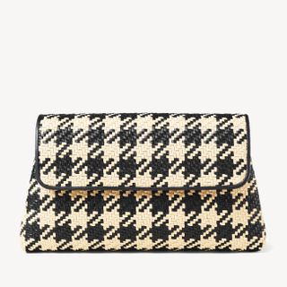 Aspinal of London + Oversized Evening Clutch in Black & Ivory Woven Leather