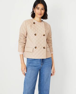 Ann Taylor + Quilted Faux Leather Double Breasted Jacket