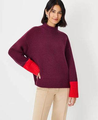 Ann Taylor + Colorblock Roll Neck Sweater