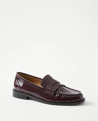 Ann Taylor + Gathered Seam Patent Penny Loafers
