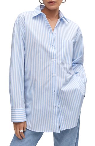 Mango + Oversize Stripe Cotton Button-Up Shirt