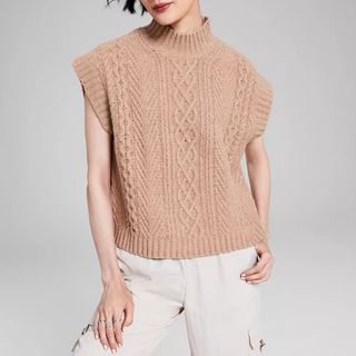 And Now This + Cable-Knit Mock-Neck Sleeveless Sweater