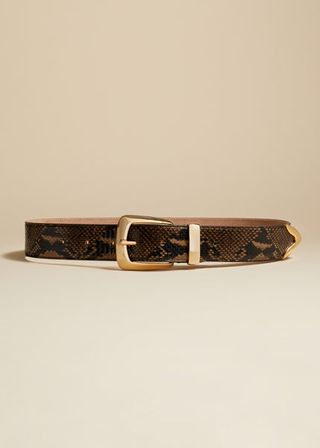 Khaite + The Bruno Belt in Brown Python-Embossed Leather With Gold