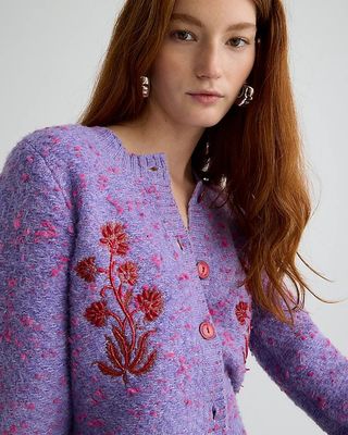 J.Crew + Sequin Embroidered Cotton Bouclé Cardigan