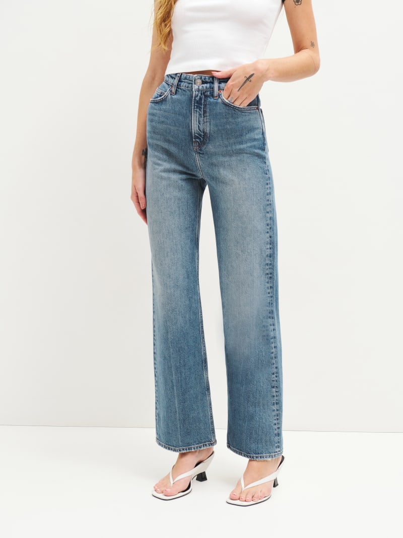 Reformation + Wilder Stretch High Rise Wide Leg Cropped Jeans in Cala