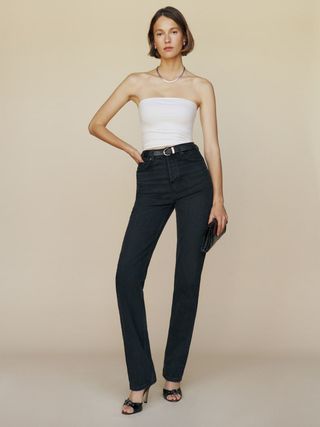 Reformation + Cynthia High Rise Straight Long Jeans in Vana