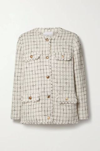 Anine Bing + Janet Frayed Cotton-Blend Tweed Jacket