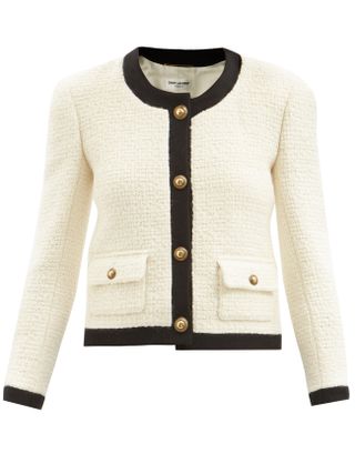 Saint Laurent + Buttoned Wool Bouclé-Tweed Jacket