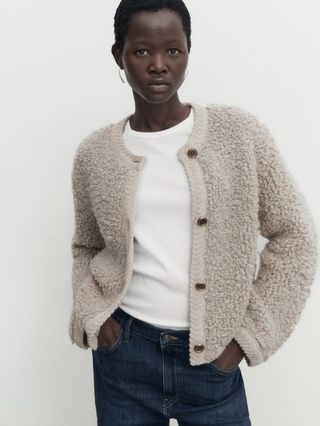 Massimo Dutti + Bouclé Knit Cardigan With Buttons
