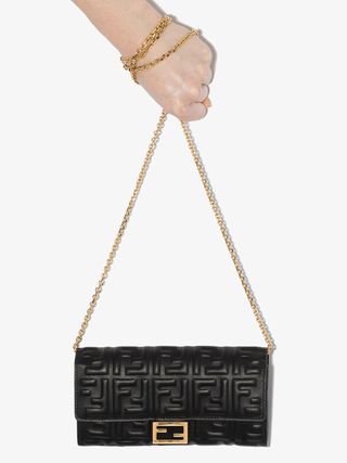 Fendi + Black Baguette Leather Clutch Bag