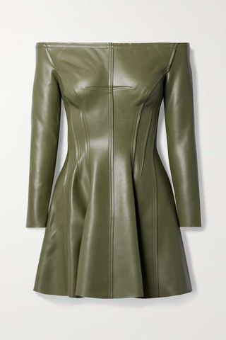 Norma Kamali + Grace Off-The-Shoulder Vegan Leather Mini Dress