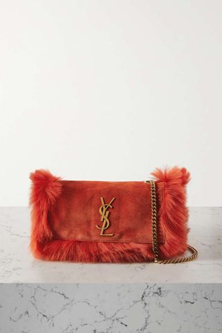 Saint Laurent + Kate Reversible Faux Fur and Suede Shoulder Bag