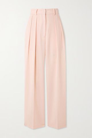 The Frankie Shop + Tansy Pleated Pinstriped Crepe De Chine Straight-Leg Pants