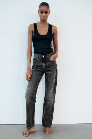 Zara + High Rise Straight Leg Jeans