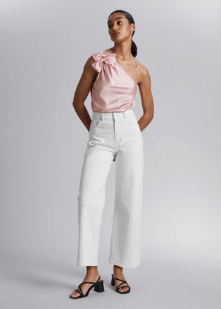 & Other Stories + One Shoulder Satin Bow Top