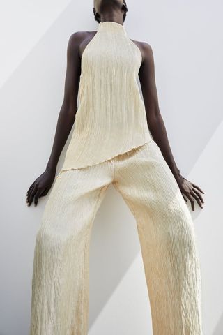 Zara + Pleated Satin Effect Pants