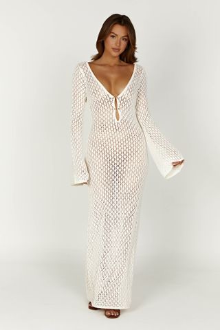 Meshki + Kayleigh Crochet Fishtail Flare Sleeve Maxi Dress