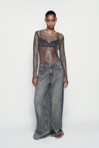 Zara + Rhinestone Mesh Midi Dress