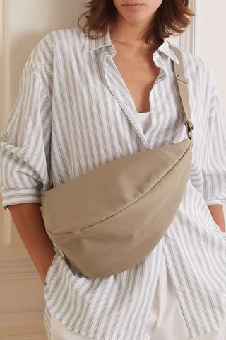 The Row + Slouchy Banana Two Leather-Trimmed Canvas Shoulder Bag