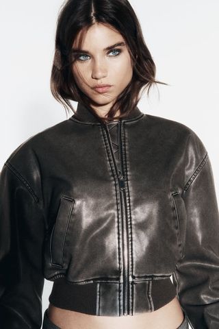 Zara + Leather Effect Bomber Jacket