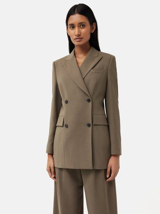 Jigsaw + Lawson Slim Double Breasted Jacket in Taupe