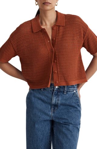 Madewell + Crochet Button-Up Sweater Top