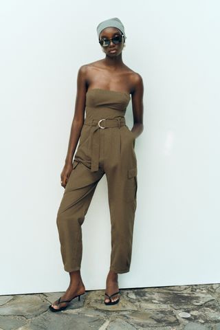 Zara + Strapless Jumpsuit with Belt