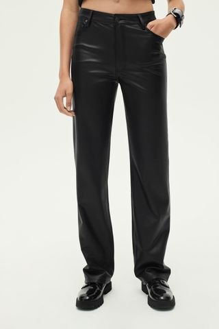 Zara + Straight-Leg High-Waist Leather Effect Trousers