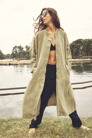 Zara + Long Linen Blend Coat