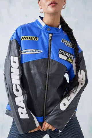iets frans… + Oversized Patch Racer Moto Jacket